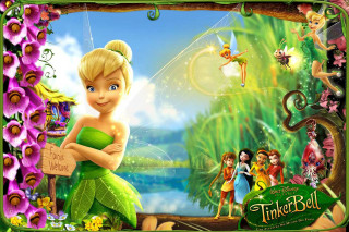 Tinkerbell sign forest scene flowers - a storybook illustration free wallpaper