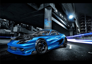 Blue sports car night street 4 - a street free wallpaper