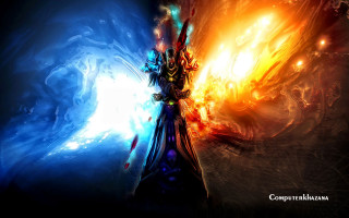 Colorful person sword fire ice - the gathering artwork free wallpaper for desktop