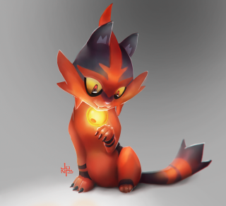 Red black cat white floor - a digital painting free wallpaper for tablet