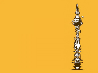 Cartoon characters pole yellow background - game art free wallpaper for desktop