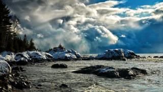 Stormy lake nature clouds mountains - a large body of water free wallpaper