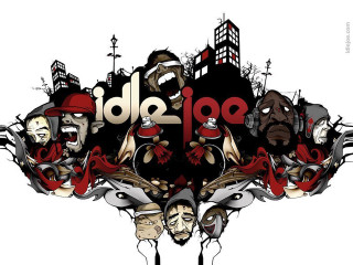 Masked people city deli background - underground comix free wallpaper