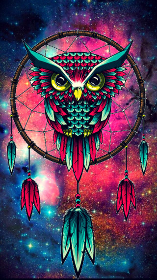 Owl dreamcatcher stars background night - hue free wallpaper