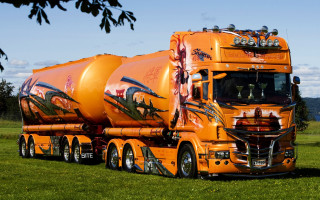 Large orange truck parked field - corneille free wallpaper
