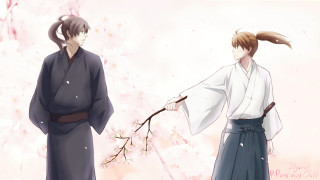 Two people kimonos cherry blossom - kimono free wallpaper