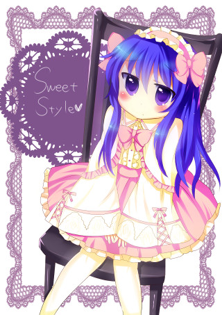 Girl purple dress pink bow - anime style free wallpaper for mobile