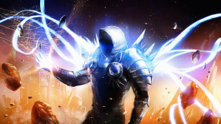 Futuristic man suit wings halo - debris free wallpaper