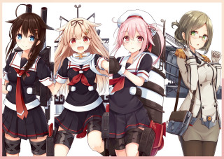 Anime girls guns uniforms group - wearing free wallpaper