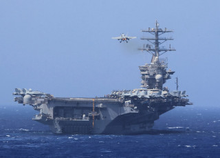 Aircraft carrier ocean plane flying - large free wallpaper for desktop