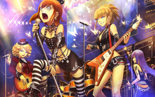 Anime girls guitars stage microphone - stage free wallpaper