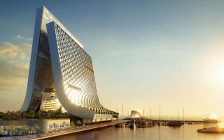 Curved roof building water boats - hypermodernism free wallpaper for desktop