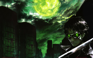 Man sword city skyline green - a green eye free wallpaper