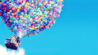 Floating house balloons in the 2 - the air above free wallpaper