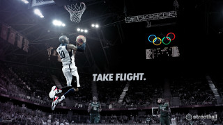 Man jumping basketball banner take - a basketball free wallpaper