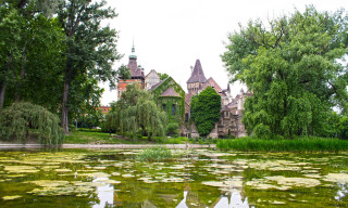Castle pond trees swans water - a pond in front free wallpaper