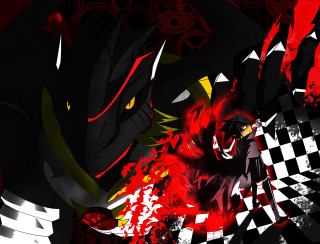 Black red anime checkered dragon - anime character free wallpaper