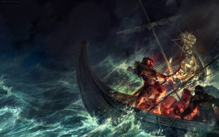 Woman boat storm man water - a storm free wallpaper