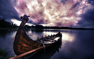 Boat cloudy sky nightwater fantasy - the water under a cloudy sky free wallpaper