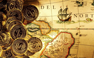 Map coins compass ship middle - a map free wallpaper for desktop