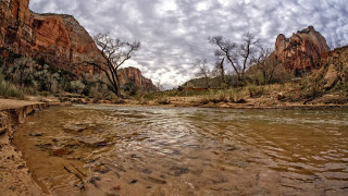 River rocky canyon cloudy sky - a river free wallpaper