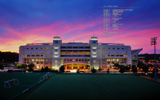 Large building soccer field dusk - douglas shuler free wallpaper