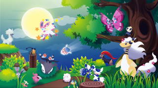 Cartoon forest animals birds flying - 2 d game art free wallpaper