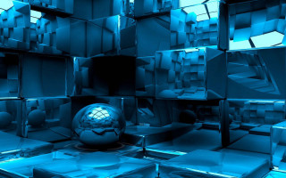 Blue room sphere cubes mirror - a blue room free wallpaper for desktop