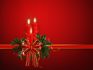 Red christmas card candles holly - dark background free wallpaper for desktop