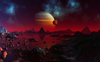 Distant planet mountains rocks foreground - a distant planet free wallpaper