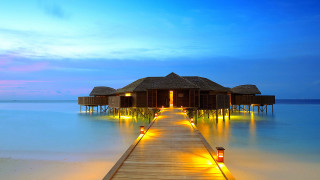 Dock wooden house water night 4 - daren bader free wallpaper