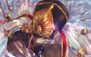 Man golden helmet red ribbon - a red ribbon free wallpaper