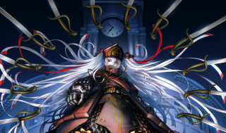 Woman costume clock clocktower ribbons - steampunk free wallpaper