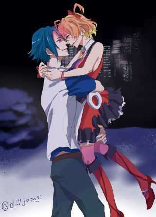 Anime couple hugging snow night - city free wallpaper for mobile