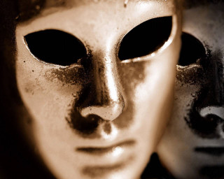 Two masks black white sepia - theatrical free wallpaper for desktop