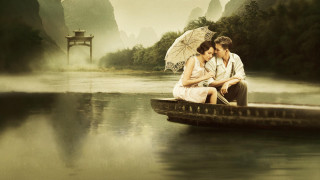 Couple boat water umbrella sitting 6 - a couple sitting free wallpaper