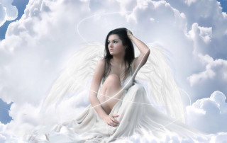 Woman white wings cloud sky - angelic free wallpaper