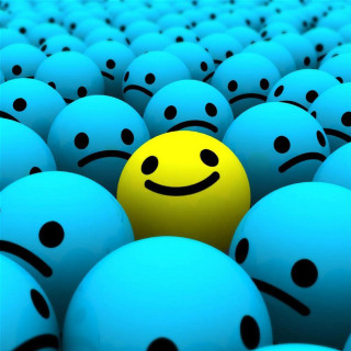 Yellow smiley blue dots glowing - cheerful free wallpaper for tablet