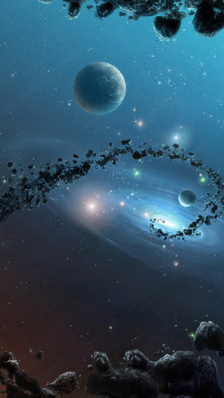 Planets blue sky stars dust 4 - free space wallpaper for mobile