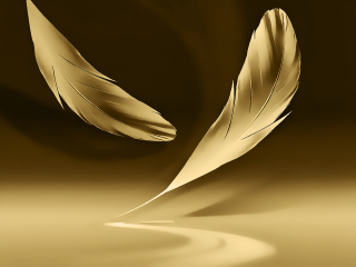 Golden feather quill table brown - abstract illusionism free wallpaper
