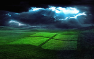 Green field large window cloudy - atmospheric free wallpaper