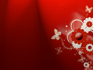 Red background white flowers butterflies - a butterfly free wallpaper