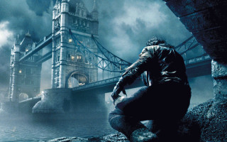 Man leather jacket bridge knife - his hand and a gun free wallpaper