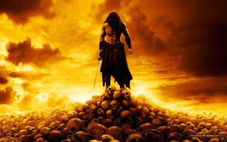 Man standing pile skulls field - skull free wallpaper