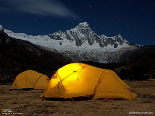 Tents field snow mountain night - mountain range free wallpaper