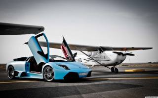 Blue sports car airplane runway - a runway free wallpaper