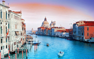 Boat canal venice pinksky church - canaletto free wallpaper