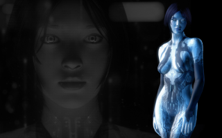 Blue skin woman hologram dark - a window behind her free wallpaper