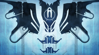 Futuristic gun pistols blue background - mass effect free wallpaper