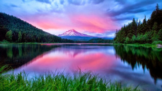 Mountain pink sky lake grass - bob ross free wallpaper